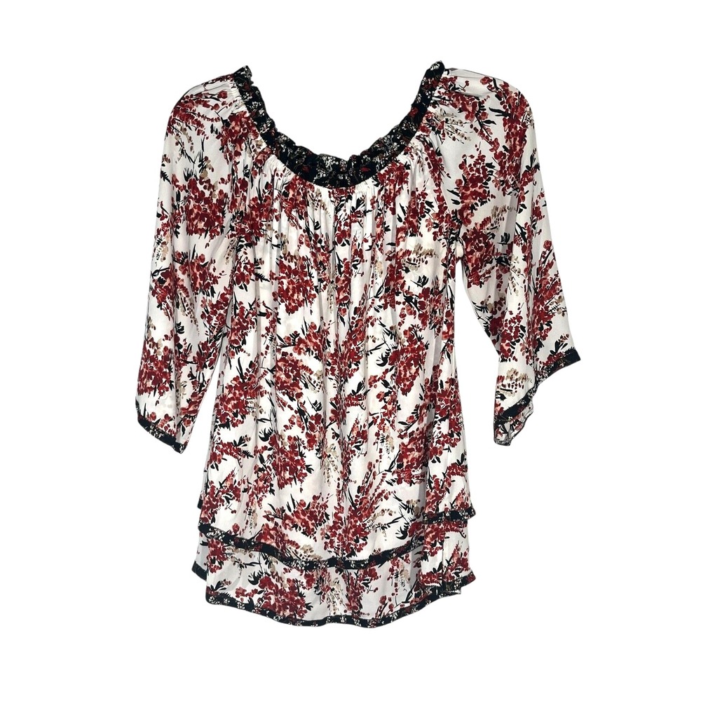 White House Black Market Women's 3/4 Sleeve Peasant Boho Blouse Top S High Low